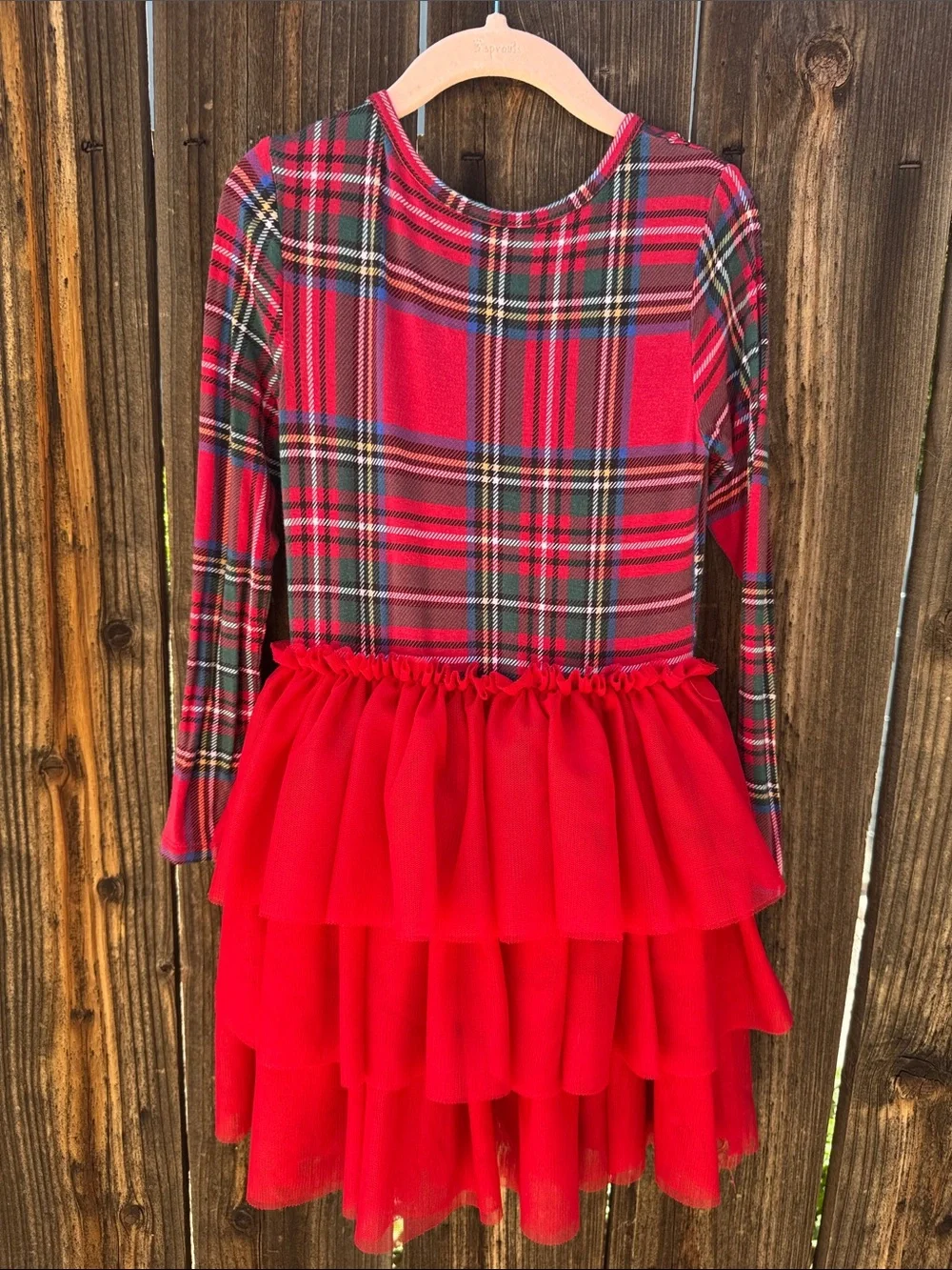 Posh Peanut Red Tartan Plaid Long Sleeve Tulle Dress